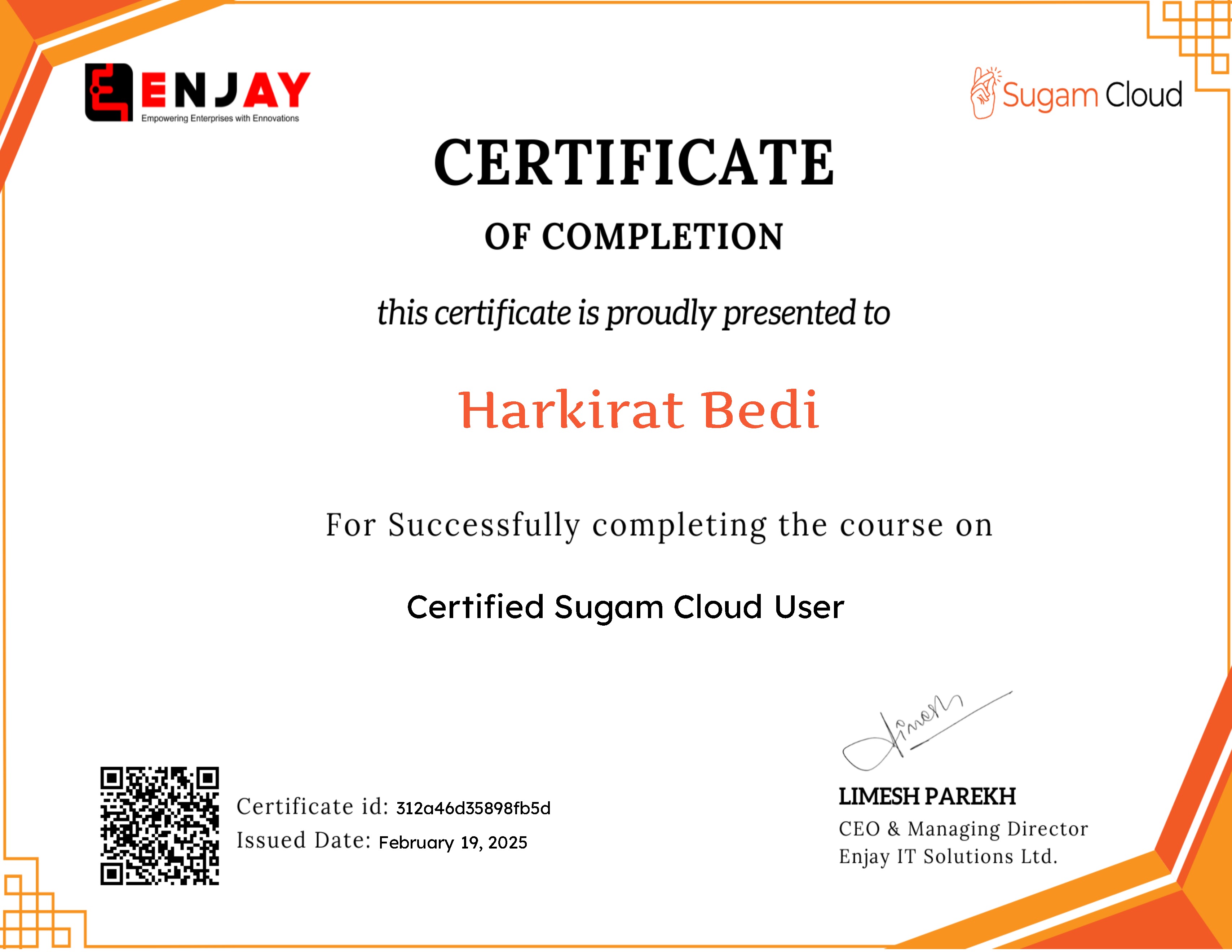 Certified Sugam Cloud User